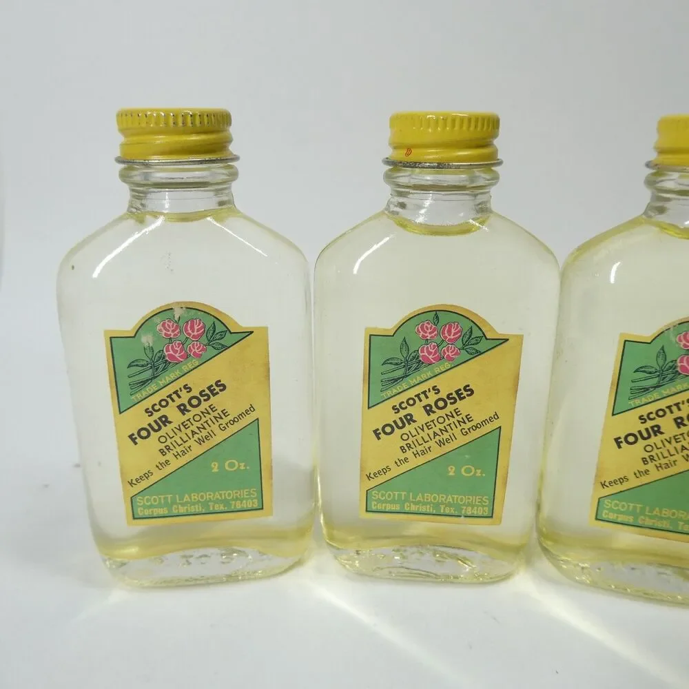 Scott’s Four Roses Brilliantine Hair Styling Oil NOS Vintage 2oz Bottles x5